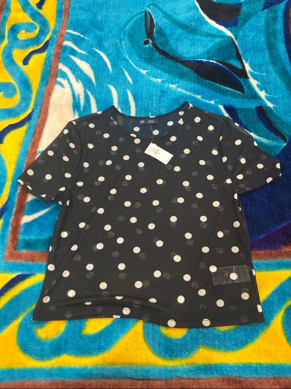 GAP Black Tee with White Polka Dots - womens Short Sleeve
